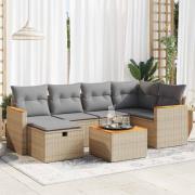 vidaXL Matgrupp för trädgården med dynor 7 delar beige konstrotting