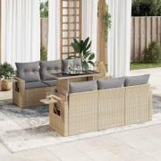 vidaXL Matgrupp för trädgården med dynor 7 delar beige konstrotting