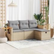vidaXL Soffgrupp för trädgård med dynor 4 delar beige konstrotting