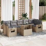 vidaXL Matgrupp för trädgården med dynor 8 delar beige konstrotting