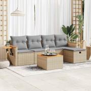vidaXL Soffgrupp för trädgården med dynor 6 delar beige konstrotting