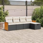 vidaXL Loungegrupp för trädgården med dynor 5 delar svart konstrotting