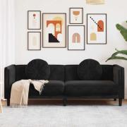 vidaXL Soffa med kuddar 3-sits svart sammet