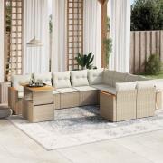 vidaXL Soffgrupp för trädgård med dynor 10 delar beige konstrotting