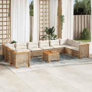 vidaXL Loungegrupp för trädgården m. dynor 11 delar beige konstrotting