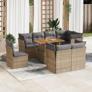 vidaXL Soffgrupp för trädgården med dynor 9 delar beige konstrotting