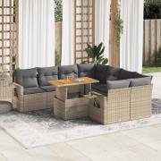 vidaXL Soffgrupp för trädgården med dynor 9 delar beige konstrotting