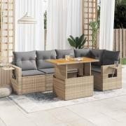 vidaXL Soffgrupp för trädgården med dynor 6 delar beige konstrotting