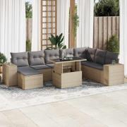 vidaXL Soffgrupp för trädgården med dynor 9 delar beige konstrotting