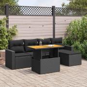 vidaXL Loungegrupp med dynor 6 delar svart konstrotting