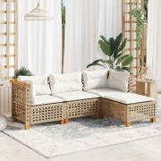 vidaXL Soffgrupp för trädgård med dynor 4 delar beige konstrotting