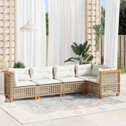 vidaXL Soffgrupp för trädgården med dynor 5 delar beige konstrotting