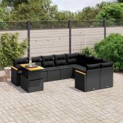 vidaXL Loungegrupp 10 delar med svarta dynor konstrotting