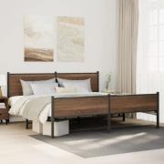 vidaXL Sängram utan madrass metall brun ek 200x200 cm