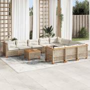 vidaXL Loungegrupp för trädgården m. dynor 11 delar beige konstrotting