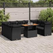 vidaXL Loungegrupp 10 delar med svarta dynor konstrotting