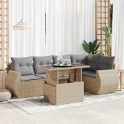 vidaXL Soffgrupp för trädgården med dynor 6 delar beige konstrotting