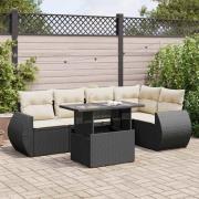 vidaXL Loungegrupp med dynor 6 delar svart konstrotting