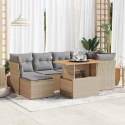 vidaXL Matgrupp för trädgården med dynor 7 delar beige konstrotting