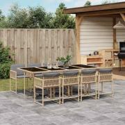 vidaXL Matgrupp för trädgården med dynor 9 delar mixbeige konstrotting