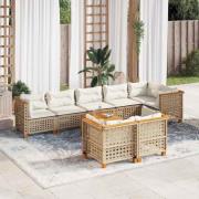 vidaXL Soffgrupp för trädgården med dynor 9 delar beige konstrotting