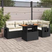 vidaXL Loungegrupp med dynor 6 delar svart konstrotting