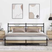 vidaXL Sängram utan madrass metall sonoma-ek 193x203 cm