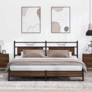 vidaXL Sängram utan madrass metall brun ek 200x200 cm