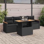 vidaXL Trädgårdssoffset med dynor 5 delar svart konstrotting akaciaträ