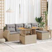 vidaXL Soffgrupp för trädgården med dynor 6 delar beige konstrotting