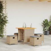 vidaXL Matgrupp för trädgården med dynor 5 delar beige konstrotting