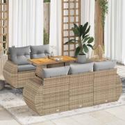 vidaXL Soffgrupp för trädgården med dynor 6 delar beige konstrotting
