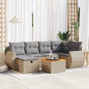 vidaXL Matgrupp för trädgården med dynor 7 delar beige konstrotting