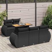 vidaXL Loungegrupp med dynor 6 delar svart konstrotting