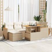 vidaXL Trädgårdssoffset med dynor 7 delar beige konstrotting akaciaträ