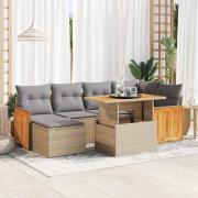vidaXL Trädgårdssoffset med dynor 7 delar beige konstrotting akaciaträ