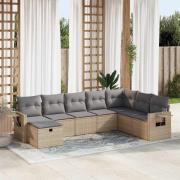 vidaXL Matgrupp för trädgården med dynor 8 delar beige konstrotting