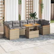 vidaXL Trädgårdssoffset med dynor 8 delar beige konstrotting akaciaträ