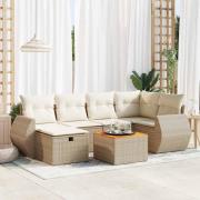 vidaXL Matgrupp för trädgården med dynor 7 delar beige konstrotting