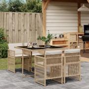 vidaXL Matgrupp för trädgården med dynor 5 delar beige konstrotting