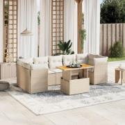vidaXL Matgrupp för trädgården med dynor 8 delar beige konstrotting