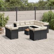 vidaXL Loungegrupp med dynor 12 delar svart konstrotting