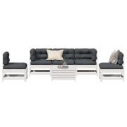vidaXL Loungegrupp med dynor 6 delar vit massiv furu