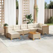 vidaXL Matgrupp för trädgården med dynor 8 delar beige konstrotting