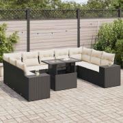 vidaXL Loungegrupp 10 delar med svarta dynor konstrotting