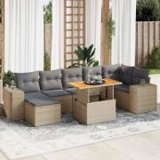 vidaXL Matgrupp för trädgården med dynor 8 delar beige konstrotting