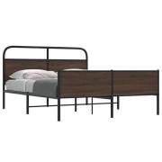 vidaXL Sängram utan madrass metall brun ek 160x200 cm