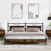 vidaXL Sängram utan madrass metall rökfärgad ek 193x203 cm