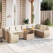 vidaXL Loungegrupp för trädgården m. dynor 11 delar beige konstrotting