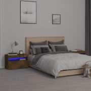 vidaXL Sängbord 2 st med LED-belysning rökfärgad ek 60x35x40 cm